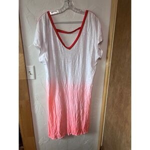 Pitusa Pima Cotton Ombre Inca Trim V-Neck Mini Dress Cover Up White Coral